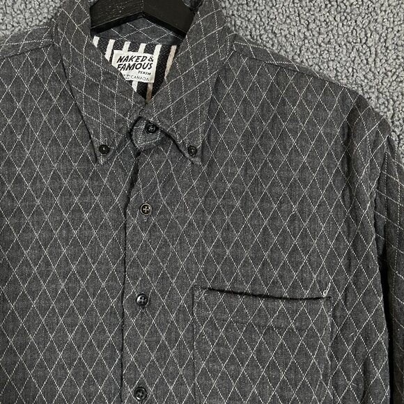 Naked & Famous Quilted Cotton Button Down Long Sleeve Shirt - Men's Size L Gray - Picture 2 of 9